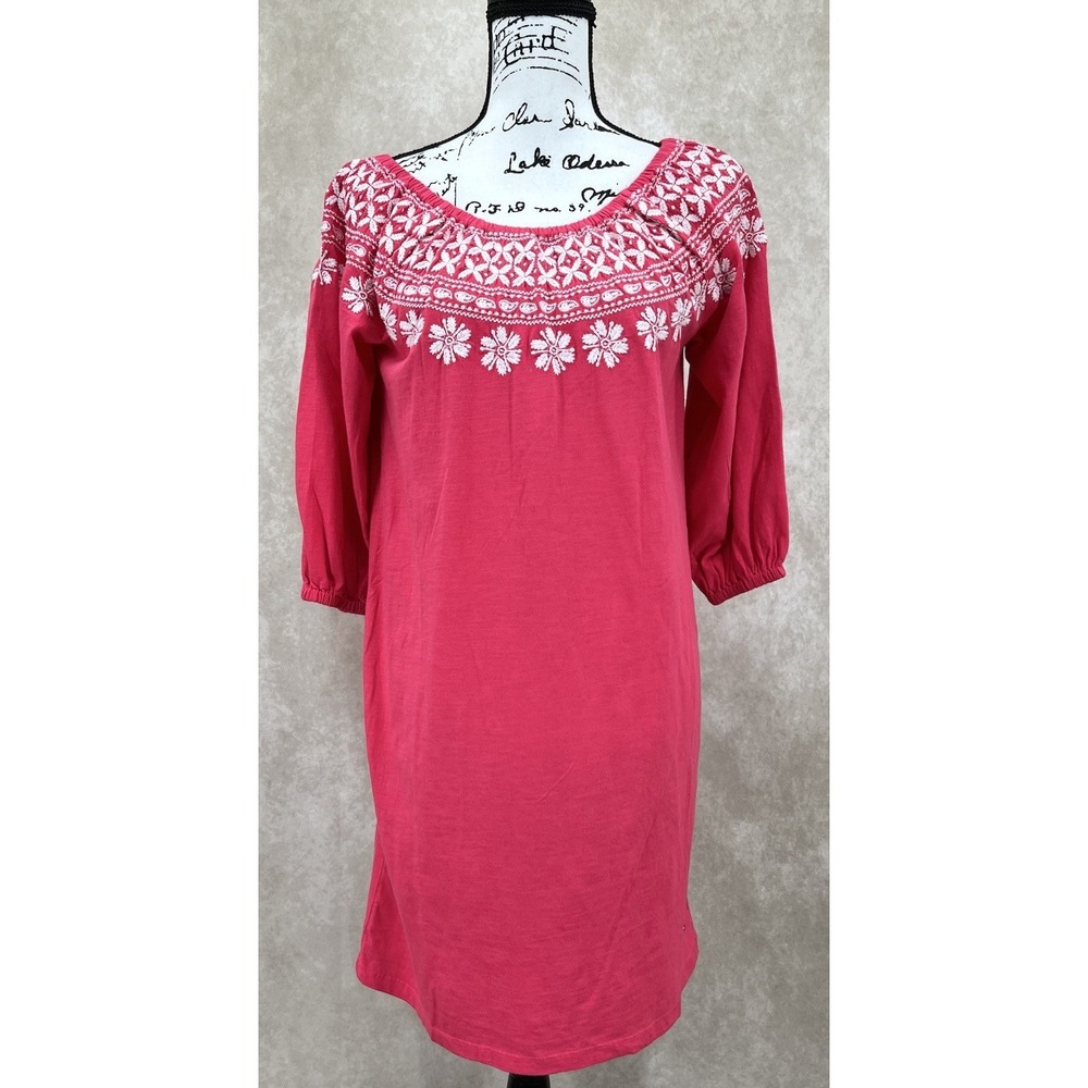 Tommy Hilfiger Off The Shoulder Dress Size XS‎ Embroidered Pink Boho Peasant NWT